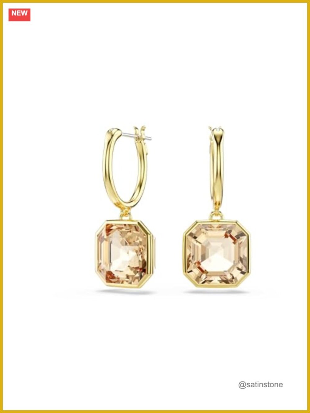 Gold-tone Plated Crystal Drop Earrings Bezel-Set Asscher-Cut Elegant